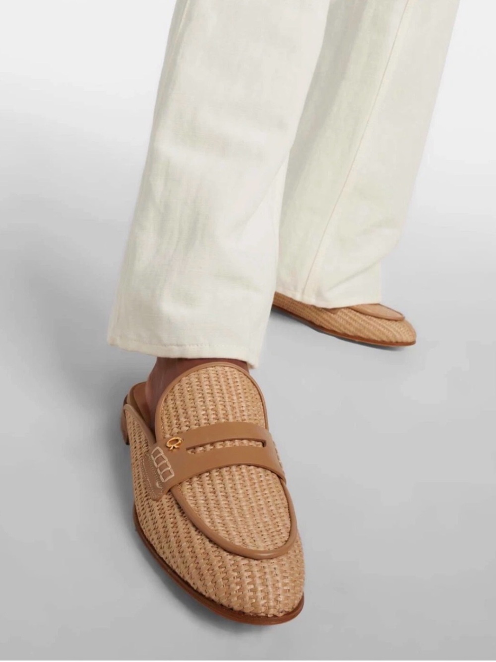 Gianvito Rossi Tan Woven Leather Backless Mules